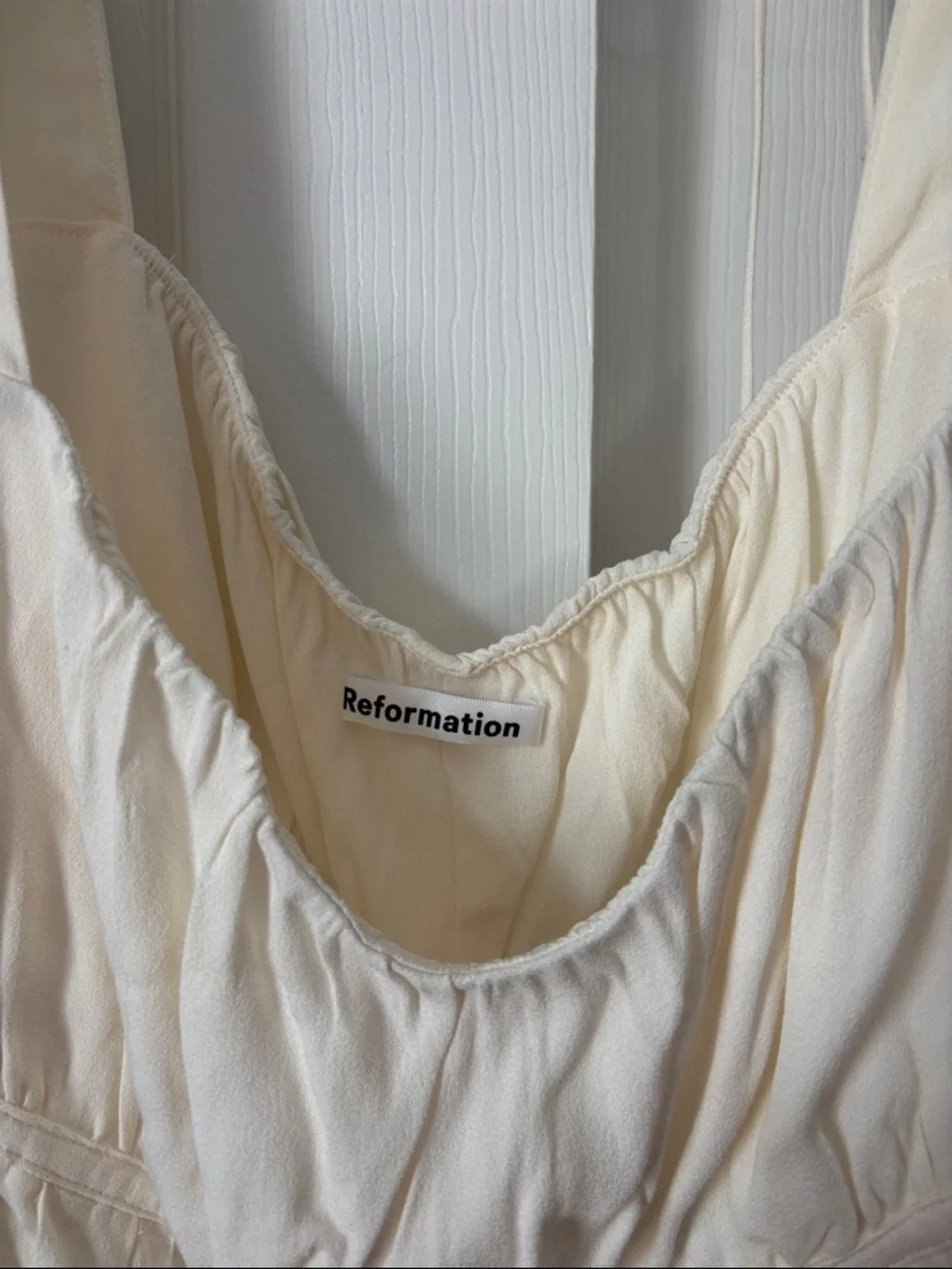 Reformation Cream Square-Neck Peplum Blouse